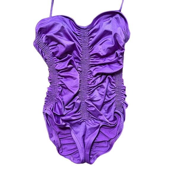 VTG 50s DE WEESE DESIGN Halter Tie Ruched One Piece Swimsuit in Purple SZ 6 - Picture 12 of 12